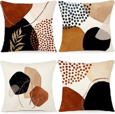 YCOLL Cushion Covers 45x45 Set of 4 Linen Sofa Cushion Modern Abstract Flowers W