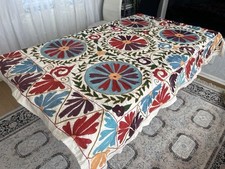 Antique Vintage  Uzbek Embroidery Suzani Bed Cover Table Cloth Throw179x142cm 15