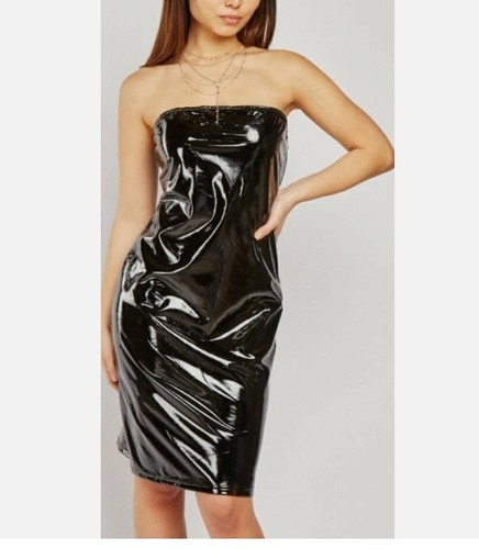 Black gloss pvc dress - dress, by