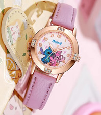 Cute Ladies / Girls  Stitch  Crystal Faced  Quartz Watch with Purple  Strap