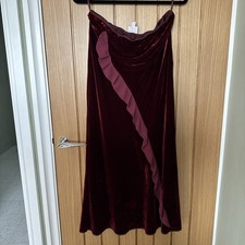 Ladies Vintage Laura Ashley lined Deep Red Velour Skirt Size UK 12