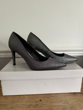Dorothy Perkins Size 4 Wide Fit Silver Sparkly Court Shoes / Mid Heel Party Xmas