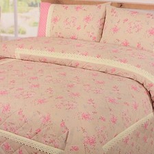 AMELIE BEDSPREAD THROW BEIGE LATTE  BROWN FLOWER POLKA DOT PINK  BLUE CREAM LACE
