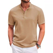 Mens Solid Button Henley T