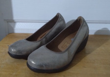 Pavers Gilt Soft Leather Wedge Heel Slip On Women's Pumps Comfort Shoes UK-4Wide