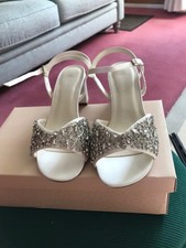 Paradox ivory satin occasion shoes,cuban heel,peep toe, sling back, Wide fit  3