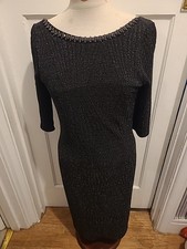 Ladies Debut Size 14 Black And Silver Short Sleeve Dress