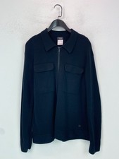 Chanel Black Plain Knit Zip Jacket Collared Uniform Style Cotton Wool Pockets M