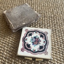 Vintage Mirror / Compact With Floral Decor