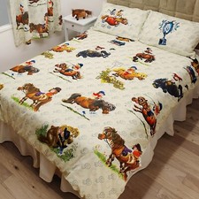 Thelwell 'ANTICS' Vintage Cartoon Horse Pony Cream DOUBLE Duvet Cover Bedding