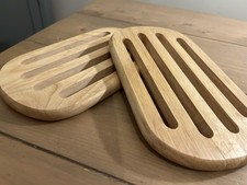Pair Solid Wood Slatted Oval