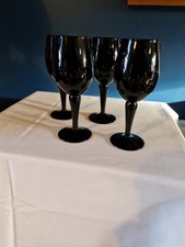 Vintage Black Opaline Habitat Wine Glasses X 4 Hand Blown In Excellent Condition