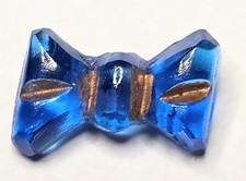Vintage Blue Glass Button Bow-Tie Shape 17×10×5 mm  1920s.