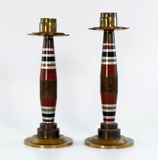 ANTIQUE BRASS TRENCH ART CANDLESTICKS PAIR