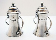 Pair Antique Arts & and Crafts 1904 Sterling Silver Pepper Pots Edward Barnard