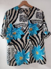 Vintage Hardob 80s blue floral collarless blouse shirt queer grannycore sz 12