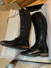 Petrie Florence Lace Riding Boots Black Croc Wide Calf Size 8 Tall