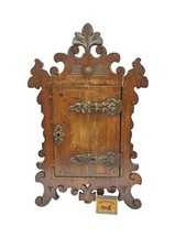 Antique wood carved wall medicine apothecary cabinet