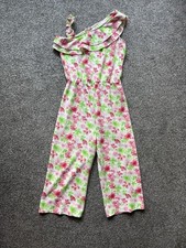 Primark Floral Wide Leg Jumpsuit Age 13-14 girls pink 3/4 Length one shoulder
