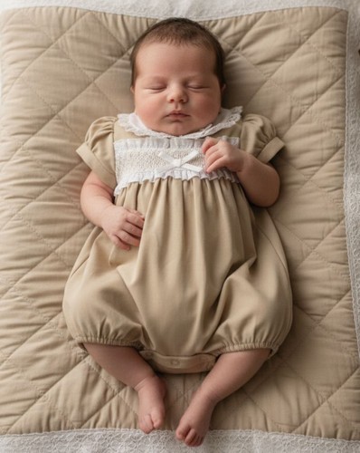 Baby girls taupe linen - linen, smocked