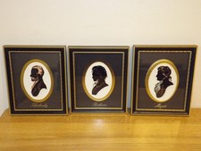 Trio of Silhouettes Signed Enid Elliott Linder - Tchaikovsky Beethoven & Mozart