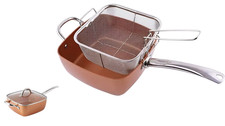Copper Ceramic Deep Square Pan Set – Non-Stick Cookware with Lid, Basket & Rack