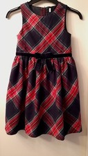 New Girls Tartan Navy/Red Sleeveless Christmas Party Dress /Velvet Trim 4/5 Yrs