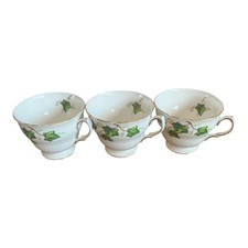 Set of 3 Colclough England Gold Trim Ivy Leaf Pattern Tea/Coffee Cup Bone China