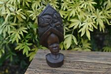 Vintage African Tribal Art Carved Wooden Bust Statue Sculpture ~21cm Tall