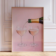 Girly Pink Cheers Champagne Bottle Cocktail Drink Bar Cart Wall Art Print