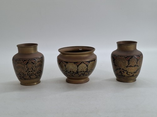 Kashmiri niello brass vases - niello,