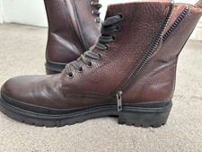 Mens River Island Dark Brown Leather Boots Military Style UK Size 7 Worth £65