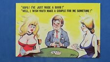 Risque Comic Postcard 1970s Big Boobs Playing Cards Theme