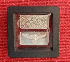 LOT OF 2 x 5gms MONARCH PRECIOUS METALS FINE SILVER EAGLE BARS i DISPLAY CASE #2