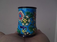 Antique French Emaux de Longwy Pot Match Holder Miniature Pottery Vase