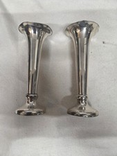 ANTIQUE WITH MAKERS MARK J. BARTLET 1920 - 16cm  SILVER PLATED TRUMPET VASES 