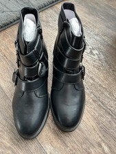 Ladies Size 8 Wide Evans Black Leather Boots New With Tags