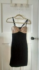 Rare Black and Gold Sequin Bodycon Dress with Detachable Straps Size 6