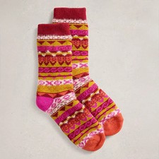 White Stuff Pop Fairisle Cabin Socks Pink Multi