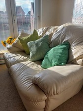 Real Leather Beige Sofa Set 3