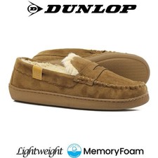 MENS MEMORY FOAM SLIPPERS DUNLOP MOCCASINS LOAFERS SLIPON COMFY INDOOR WARM SHOE