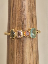 Beautiful Gold on 925 sterling silver multi coloured gem set Ring size P
