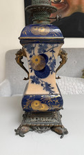 antique Hinks  C&W  Mayers pottery Blue Gilded tortoise oil lamp 1842 to 1867