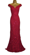 QUIZ Size 14 Stretchy Lace Red Sequin MAXI Long Evening Party Prom Dress Gown
