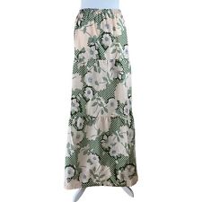 Vintage 70s Maxi Skirt Floral Gingham Print Pippa Dee Green Cotton Size 10