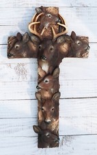 Rustic Western Wildlife Deer Stag with Antlers And Does Family Wall Cross Plaque