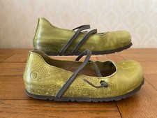 Oxygen Green Leather Shoes Slip Pumps Elasticated Fastening EU 37 UK 4