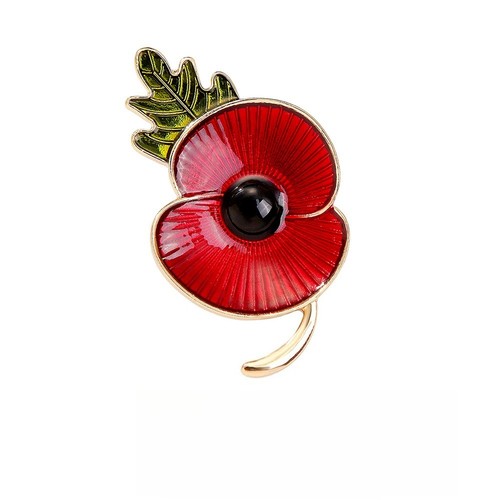 Red enamel poppies brooch - red,