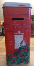 Fab Vintage Christmas Post Box Money Box Piggy Bank Metal Tin Robin Design