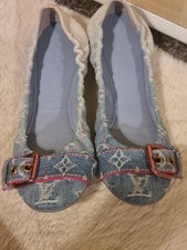 Authentic Louis Vuitton Denim Ballet Shoes With Pink Details Size 4 